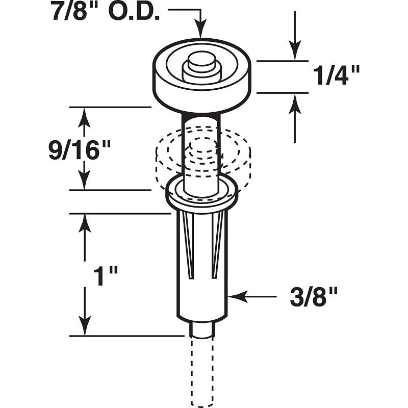 Prime-Line N 6703 Roller Guide, 1-9/16 in L x 3-3/4 in W x 1-1/16 in D Dimensions, Nylon/Plastic, Top, 2/PK