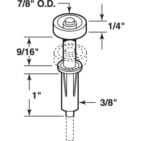 Prime-Line N 6703 Roller Guide, 1-9/16 in L x 3-3/4 in W x 1-1/16 in D Dimensions, Nylon/Plastic, Top, 2/PK