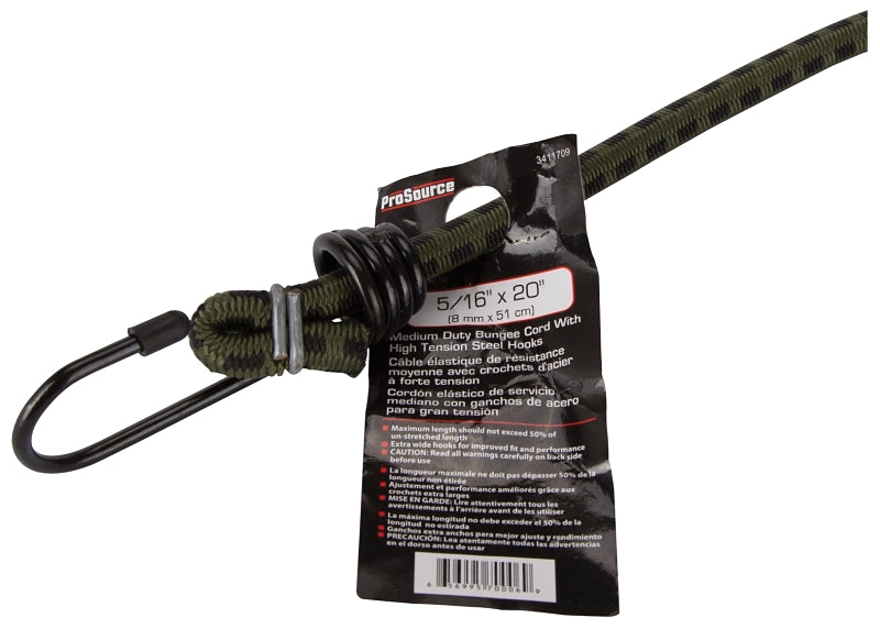 ProSource FH64016 Stretch Cord, 8 mm Dia, 20 in L, Polypropylene, Camouflage, Hook End, Pack of 10