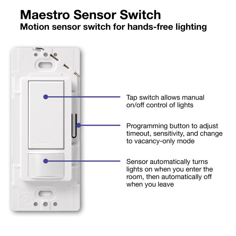 Lutron Maestro Occupancy 2 amps Single Pole Motion Sensor Switch White 1 pk