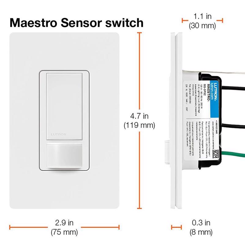 Lutron Maestro Occupancy 2 amps Single Pole Motion Sensor Switch White 1 pk