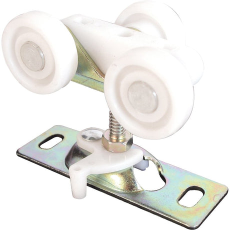 Prime-Line N 6848 Door Roller, 1 in Dia Roller, 1-1/4 in W Roller, Steel, 3-Roller, Top Center Mounting