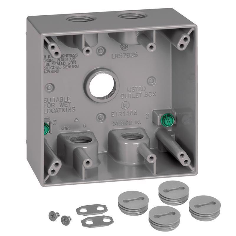Sigma Engineered Solutions New Work 31 cu in Square Die-Cast Metal 2 gang Weatherproof Box Gray