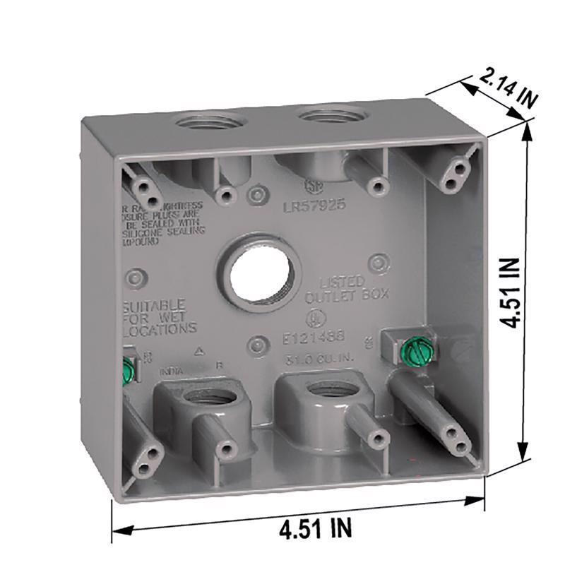 Sigma Engineered Solutions New Work 31 cu in Square Die-Cast Metal 2 gang Weatherproof Box Gray