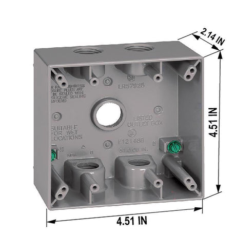 Sigma Engineered Solutions New Work 31 cu in Square Die-Cast Metal 2 gang Weatherproof Box Gray