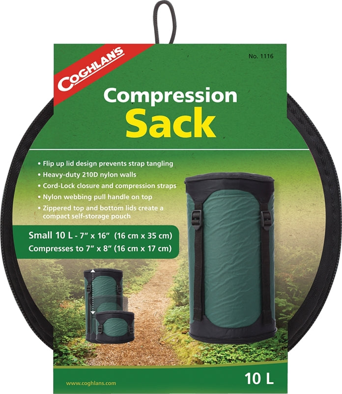 COGHLAN'S 1116 Compression Sack, Nylon, Black/Green