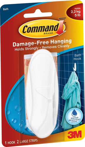 Command 17083B Designer Hook, 4-1/8 in L x 1-1/2 in W x 1-1/2 in H Dimensions, 3/4 in Opening, 5 lb, 1-Hook, Plastic