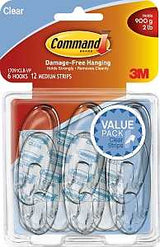 Command 17091CLR-VP Adhesive Hook, 2 lb, 6-Hook, Plastic, Clear, Pack of 2