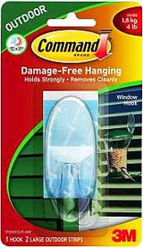Command 17093CLR-AW Window Hook, 3-3/8 in L x 1-3/8 in W x 1 in H Dimensions, 4 lb, 1-Hook, Plastic, Clear
