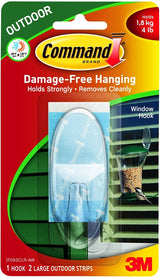 Command 17093CLR-AW Window Hook, 3-3/8 in L x 1-3/8 in W x 1 in H Dimensions, 4 lb, 1-Hook, Plastic, Clear