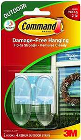 Command 17091CLR-AW Window Hook, 2 lb, 2-Hook, Plastic, Clear