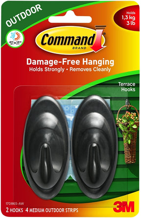 Command 17086S-AW Terrace Hook, 3-1/4 in L x 1-1/2 in W x 1-1/4 in H Dimensions, 3 lb, 2-Hook, Plastic, Slate