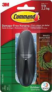 Command 17083BZ-AWES Adhesive Hook, 5 lb, 1-Hook, Plastic, Bronze, Pack of 4