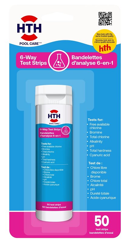 HTH Pool Care 4124 Test Strip, 6 -Test, Alkalinity, Bromine, Calcium H ...
