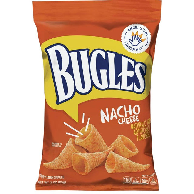 Bugles 14837000 Corn Snack, Nacho Cheese, 3 oz Bag, Pack of 6