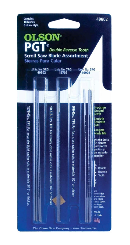 Olson PGT PG49802 Scroll Saw Blade, Precision Ground Teeth, 18 TPI, 5 in L