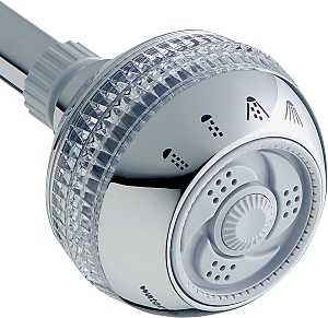 Waterpik SM-423CGE Fixed Showerhead, Round, 1.8 gpm, 1/2 in Connection, Plastic, Chrome-Plated, 3-1/4 in Dia, 3-1/4 in W