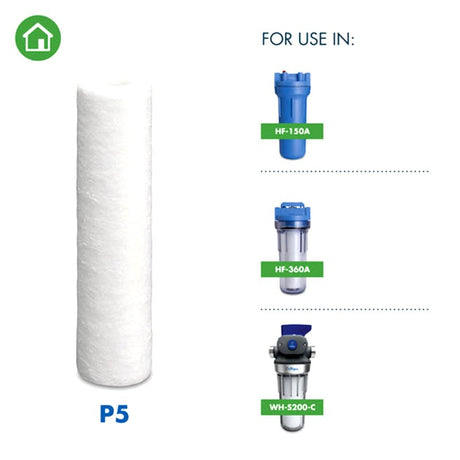 Culligan P5 Water Filter Cartridge, 5 um Filter, Polypropylene Spun Filter Media