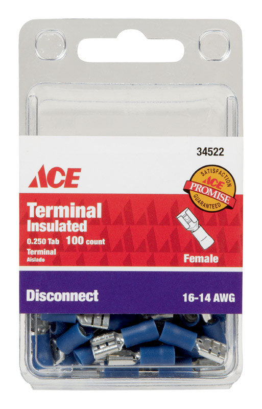 Ace Insulated Wire Female Disconnect Blue 100 pk