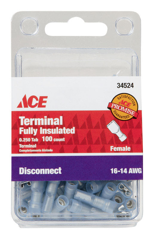 Ace Insulated Wire Female Disconnect Blue 100 pk