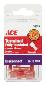 Ace Insulated Wire Female Disconnect Red 6 pk