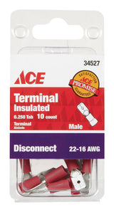 Ace Insulated Wire Male Disconnect Red 10 pk