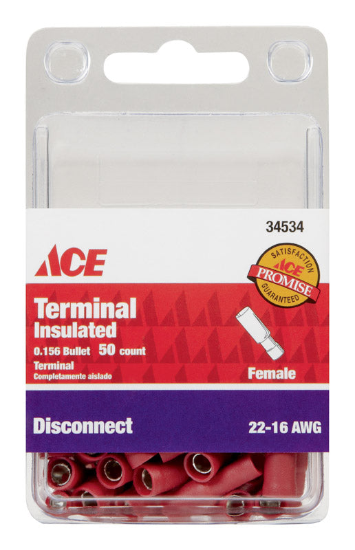 Ace Insulated Wire Female Disconnect Red 50 pk