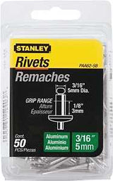 STANLEY PAA62-5B Pop Rivet, Reusable, 1/8 in Grip, 3/16, 1-1/2 in L, Aluminum, 50/PK