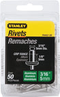 STANLEY PAA62-5B Pop Rivet, Reusable, 1/8 in Grip, 3/16, 1-1/2 in L, Aluminum, 50/PK
