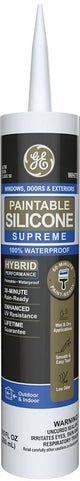 GE Paintable Silicone Supreme 2733730 Window & Door Sealant, White, 24 hr Curing, 9.5 fl-oz Cartridge, Pack of 12