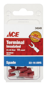 Ace Insulated Wire Spade Terminal Red 10 pk