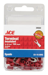 Ace Insulated Wire Spade Terminal Red 100 pk