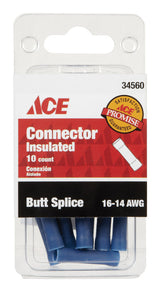 Ace Insulated Wire Butt Connector Blue 10 pk