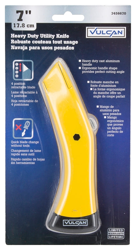 Vulcan JL-KF0008 Utility Knife, 2-1/4 in L Blade, 3/4 in W Blade, Zinc Alloy Handle, Black/Yellow Handle