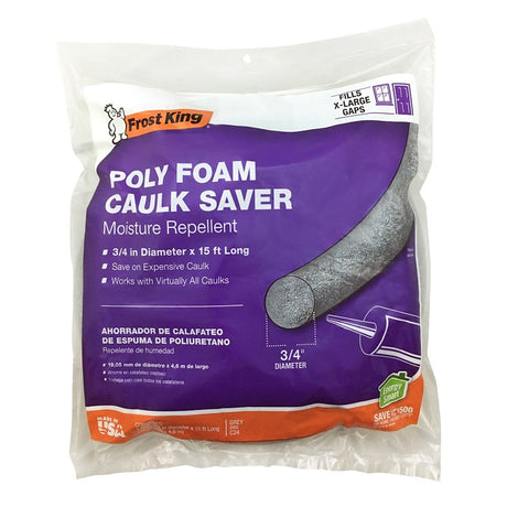 Frost King C24H Backer Rod, 3/4 in Dia, 15 ft L, Poly Foam, Gray