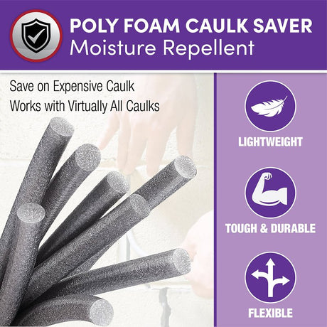Frost King C25H Backer Rod, 1 in Dia, 10 ft L, Poly Foam, Gray