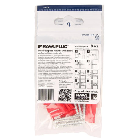 Rawlplug Rawl Uno Series R-S0-UNO1/4+6-1 Multi-Purpose Anchor, 13 mm Thread, 1-1/4 in L, Polypropylene, Pack of 10