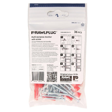 Rawlplug R-S0-UNO1/4+7-2 Drywall Anchor, 28 mm L, Nylon, 20 to 160 lb, Pack of 6
