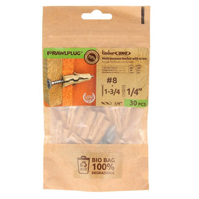 Rawlplug Rawl Uno Series R-BIO-UNOT1/4+8-1 Multi-Purpose Anchor, 16 mm Thread, 1-1/4 in L, Polypropylene/Timber