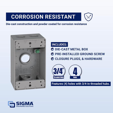Sigma Engineered Solutions New Work 18.3 cu in Rectangle Metallic 1 gang Weatherproof Box Gray
