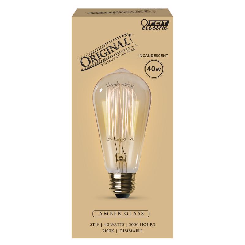 Feit The Original 40 W ST19 Vintage Incandescent Bulb E26 (Medium) Soft White 1 pk, Pack of 6