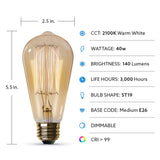 Feit The Original 40 W ST19 Vintage Incandescent Bulb E26 (Medium) Soft White 1 pk, Pack of 6