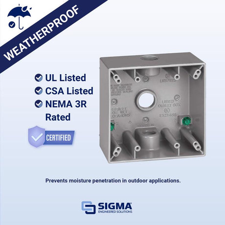 Sigma Engineered Solutions New Work 31 cu in Square Metallic 2 gang Weatherproof Box Gray
