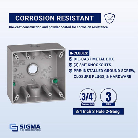 Sigma Engineered Solutions New Work 31 cu in Square Metallic 2 gang Weatherproof Box Gray