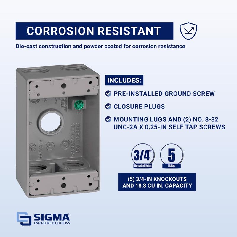 Sigma Engineered Solutions New Work 18.3 cu in Rectangle Metallic 1 gang Weatherproof Box Gray