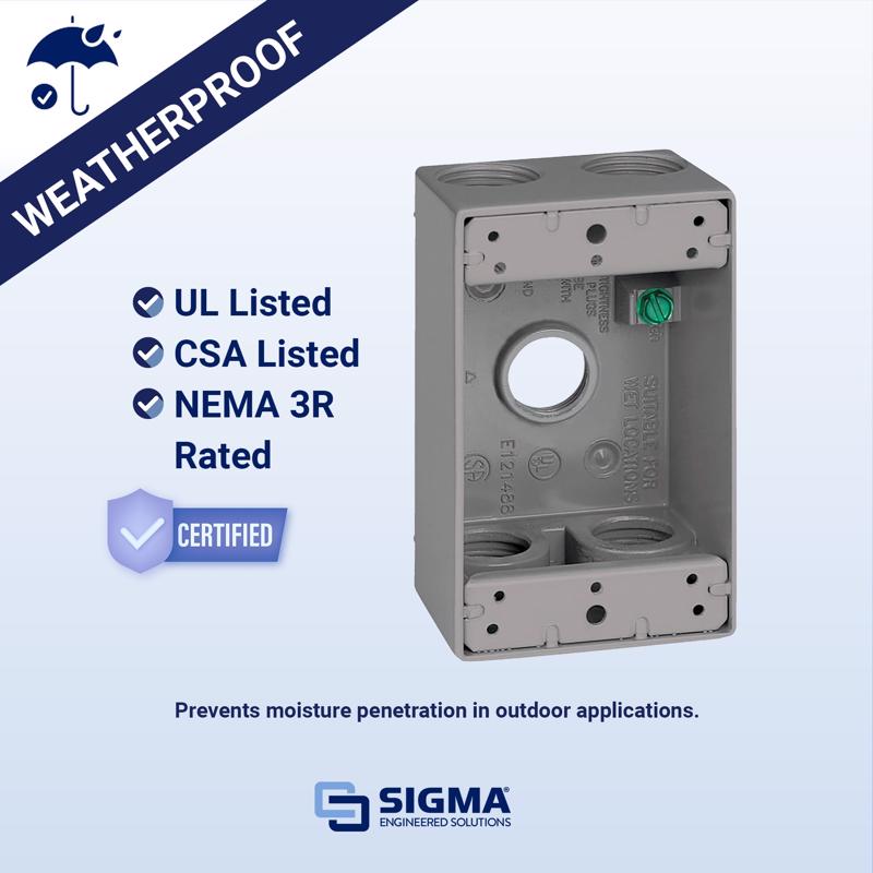 Sigma Engineered Solutions New Work 18.3 cu in Rectangle Metallic 1 gang Weatherproof Box Gray