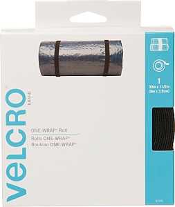 VELCRO Brand One Wrap 91372 Hook and Loop Fastener, 1-1/2 in W, 30 in L, Nylon/Polypropylene, Black