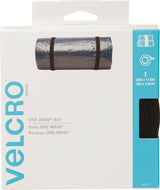 VELCRO Brand One Wrap 91372 Hook and Loop Fastener, 1-1/2 in W, 30 in L, Nylon/Polypropylene, Black