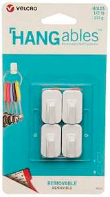 VELCRO Brand HANGables VEL-30102-USA Removable Wall Hook, 0.5 lb, 4 -Hook, Plastic, White