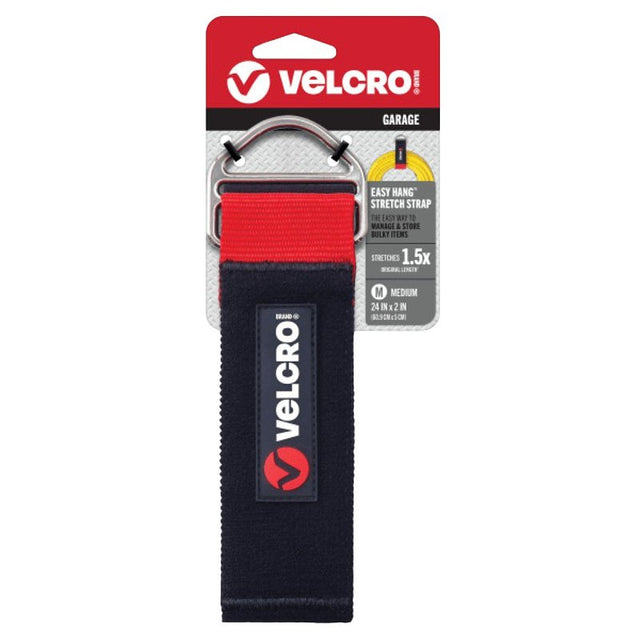 VELCRO Brand EASY HANG VEL-30894-USA Medium-Size Heavy-Duty Stretch Storage Strap, 2 in W, 24 in L, Nylon, Black, 20 lb